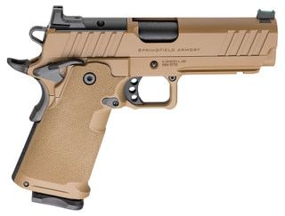 Coyote Cerakote 9mm 1911 pistol with optic-ready slide.